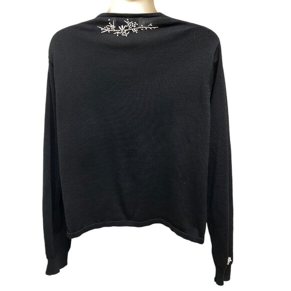 Chelsea Cambell Silk Cotton Blend black cream embroidered Cardigan Sweater Sz M - Picture 2 of 8
